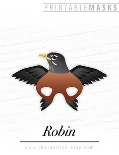 a bird with a mask on it's face and the word robin in front of it