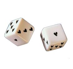 two white dices with black hearts on them