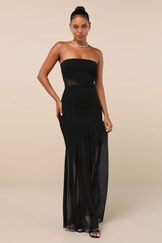 Exemplary Sensation Black Strapless Asymmetrical Maxi Dress Classy Black Dresses, Black Tie Wedding Guest Dress Fall, Black Tie Attire For Women, Unique Black Dress, Black Wedding Guest Dress, Unique Black Dresses, Black Wedding Guest Dresses, Black Tie Wedding Guest Dress, Casual Wedding Attire