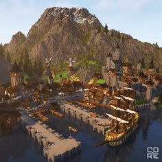 Minecraft Docks Ideas, Midevil Minecraft Town, Minecraft Port Town, Minecraft Dock