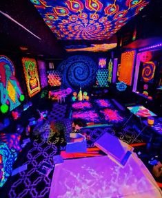 a room filled with lots of different colored lights