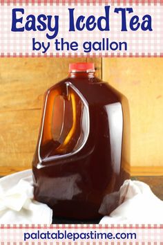 a gallon of homemade iced tea sitting on top of a table