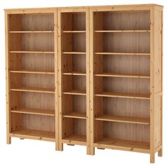 two wooden bookshelves side by side on a white background