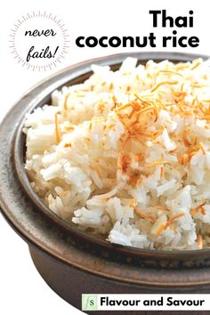 white rice in a brown bowl with orange sprinkles