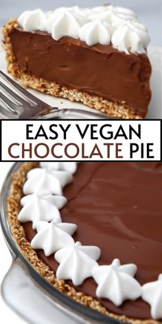 an easy vegan chocolate pie with whipped cream on top