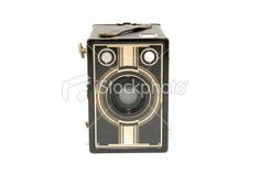 an old fashioned camera on a white background