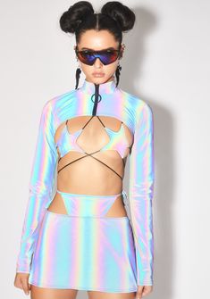 Holographic Fashion, Kimono Shrug, Lace Shrug, Cropped Shrug, Festival Outfits Rave, Sassy Outfit, Burning Man Outfits, Rave Fashion, Futuristic Fashion