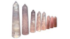 five different types of crystals lined up in a row on top of each other,