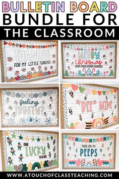 bulletin board for the classroom with lots of different words and pictures on it, including