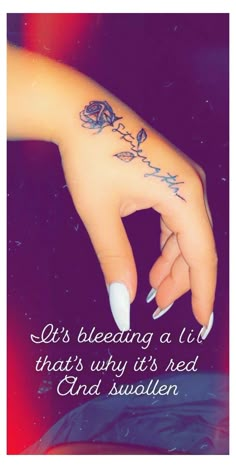 Sleeve Into Hand Tattoo, Womens Upper Leg Tattoo Ideas, Be Your Best Self Tattoo, Strength Finger Tattoo, First Tattoo Location, How To Add To Existing Tattoos, Rose Strength Tattoo, Flower Strength Tattoo, Cute Meaningful Tattoos Unique