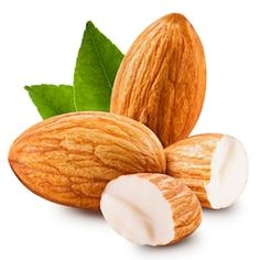 almonds with leaves on white background