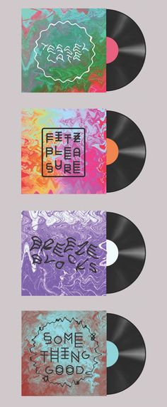 three different colored vinyl records with the same design on them