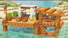 Minecraft Beach, Beach House Ideas, Minecraft Beach House, Minecraft House Ideas, Minecraft Interior Design, Minecraft House Plans, Bangunan Minecraft, Minecraft Farm, Minecraft Cottage