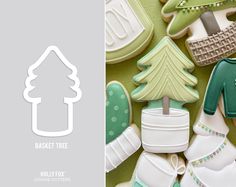 cookies decorated with green and white icing are arranged in the shape of christmas trees