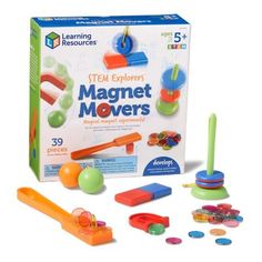 With the Learning Resources STEM Explorers Magnet Movers Playset, kids experiment with the motion of magnetic attraction and other early physics concepts. Develop critical thinking, cause and effect and problem solving skills with this magnetic wand and set of magnetic accessories. Includes Activity Guide! Shop more STEM toys and learning toys today. Build early physics skills with moving magnet experiments Explore the included activity guide's 1 STEM design challenges Discover the world of magnetic attraction through fun magnetic accessories Develop fine motor skills through hands-on play Fun STEM toy for ages 5 and up 39 pc. Set includes magnetic wand, magnetic accessories, and activity guide From science and technology to engineering and math, STEM learning help kids build critical thin Magnet Experiments, Australian Money, Physics Concepts, Fun Magnets, Magnetic Toys, Kid Experiments, Sensory Table, Simple Machines, Stem Learning