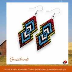 the beaded earrings are designed to look like an abstract geometric design, and have been made