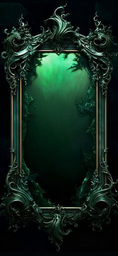 an ornate frame with green light in the middle