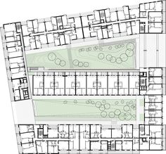 an architectural drawing shows the various sections of a building with different levels and areas that are connected to each other