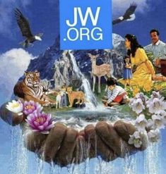 an advertisement for jw org with people and animals in the middle of it