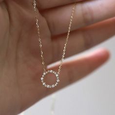 Diamond Halo Necklace | 14K Gold Diamond Simulant Necklace | Dainty Gold Circle Necklace, Halo Necklace, Diamond Collection, Silver Necklace Statement, Round Necklace, Circle Diamond, Gold Circle, Man Made Diamonds, 14k Gold Necklace