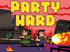 the title screen for party hard, an old - school video game that has been released