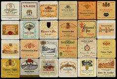 many different types of wine labels on display