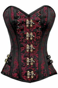 Top Drawer Black/Red Swirl Brocade Steel Boned Overbust Corset w/Buckles-Overbust Corsets-Daisy Corsets-Black-S-SEXYSHOES.COM Fashion Corset, Corset Costumes, Red Corset, Boned Corsets, Grace Jones, Contemporary Dresses, Lace Tights, Light Up Shoes