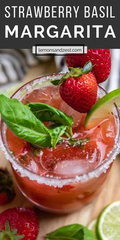 strawberry basil margarita with lime and mint garnish