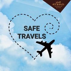 an airplane flying in the sky with words saying safe travels