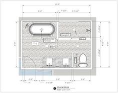 the floor plan for a bathroom with a toilet, sink and bathtub in it