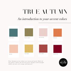 True Autumn Colour Palette, True Autumn Outfits Capsule Wardrobe, Autumnal Colour Palette, True Autumn Colors, Warm Autumn Color Palette, Autumn Colour Palette, True Spring Colors