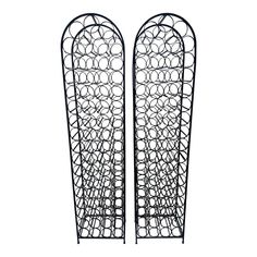 two metal wine racks sitting next to each other on top of a white background,