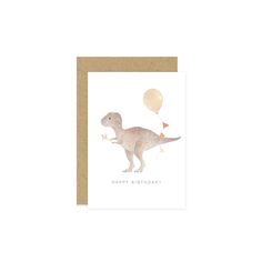 a birthday card with an image of a dinosaur holding a balloon