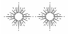 two sunbursts are shown in black and white, one is drawn with lines