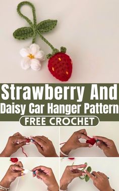 Brighten up your car with a charming crochet strawberry and daisy hanger! This delightful handmade accessory combines vivid colors and cheerful designs, adding a touch of whimsy to your daily commutes. Crochet Accessories Free Pattern, Crochet Thread Projects, Crochet Succulent, Crochet Car, Car Hangers, Crochet Bows, Crochet Cow