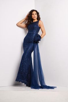 Jovani Evenings Dress 37602 Navy Embellished Sheath Evening Dress