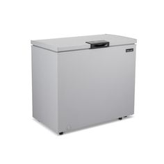 a white chest freezer sitting on top of a table