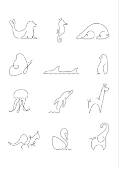 an image of animals that are drawn in line