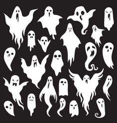 halloween ghost silhouettes on black background