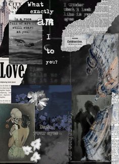 an altered collage of images with words and pictures on them in black and white