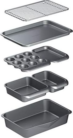 three pans with trays on each side and an oven rack in the middle