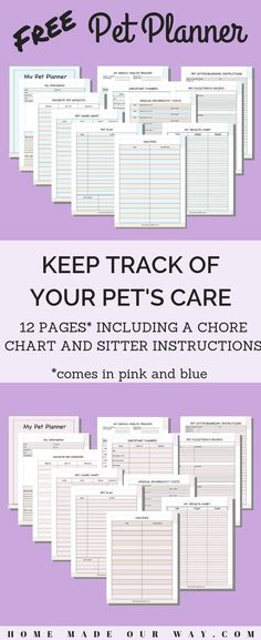 a purple background with the words keep track of your pet's care