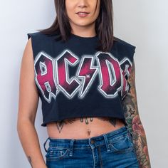 AC/DC Color Glow Women's Crop Top Edgy Concert Outfit, Black Graphic Print Band Merch Crop Top, Edgy Cropped Graphic T-shirt, Glow Logo, Edgy Cropped Cotton T-shirt, Band Merch Graphic Crop Top, Acdc Crop Top, Type Outfit, Rocker Look