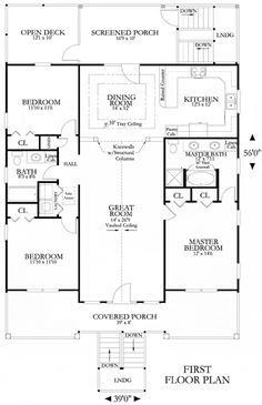 the first floor plan for a two story house