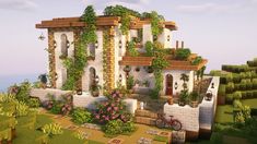 Using mods and cit resource packs Coastal Minecraft Houses, Minecraft Costal Village, Minecraft House Ideas Vanilla, Coastal House Minecraft, Beach Cottage Minecraft, Minecraft Cottagecore Mansion, Minecraft Italy Village, Italian Architecture Minecraft, Minecraft Coastal Village