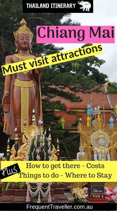 the front cover of a travel guide with an image of a buddha statue and other decorations