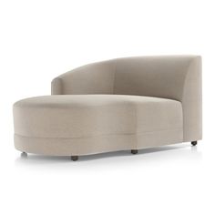 the curved chair is shown in beige fabric