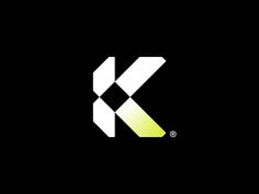 the letter k is made up of white and yellow letters on a black background,