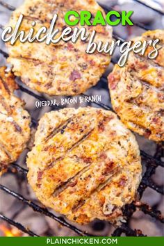 Crack Chicken Burgers - the BEST ground chicken burger EVER!!! We ate these for lunch and dinner on the same day. Who knew ground chicken burgers could taste so good?!? Ground chicken, cheddar cheese, bacon, ranch dressing mix. Can make patties ahead of time and refrigerate or freeze for later. These are a new favorite in our house! #lowcarb #keto #chicken #burger Diyjoy.com Recipes For, East Delicious Dinner Recipes, Quick Grilling Ideas, Best Grilled Meat Recipes, Foods For Cookouts, Easy Grill Recipes For Family, Burger Grill Recipes, Homemade Ground Chicken Burgers, Ground Chicken And Bacon Recipes