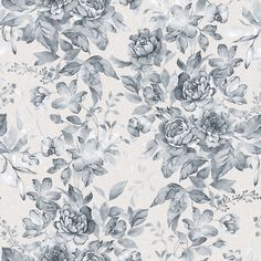 a floral wallpaper with grey and white flowers